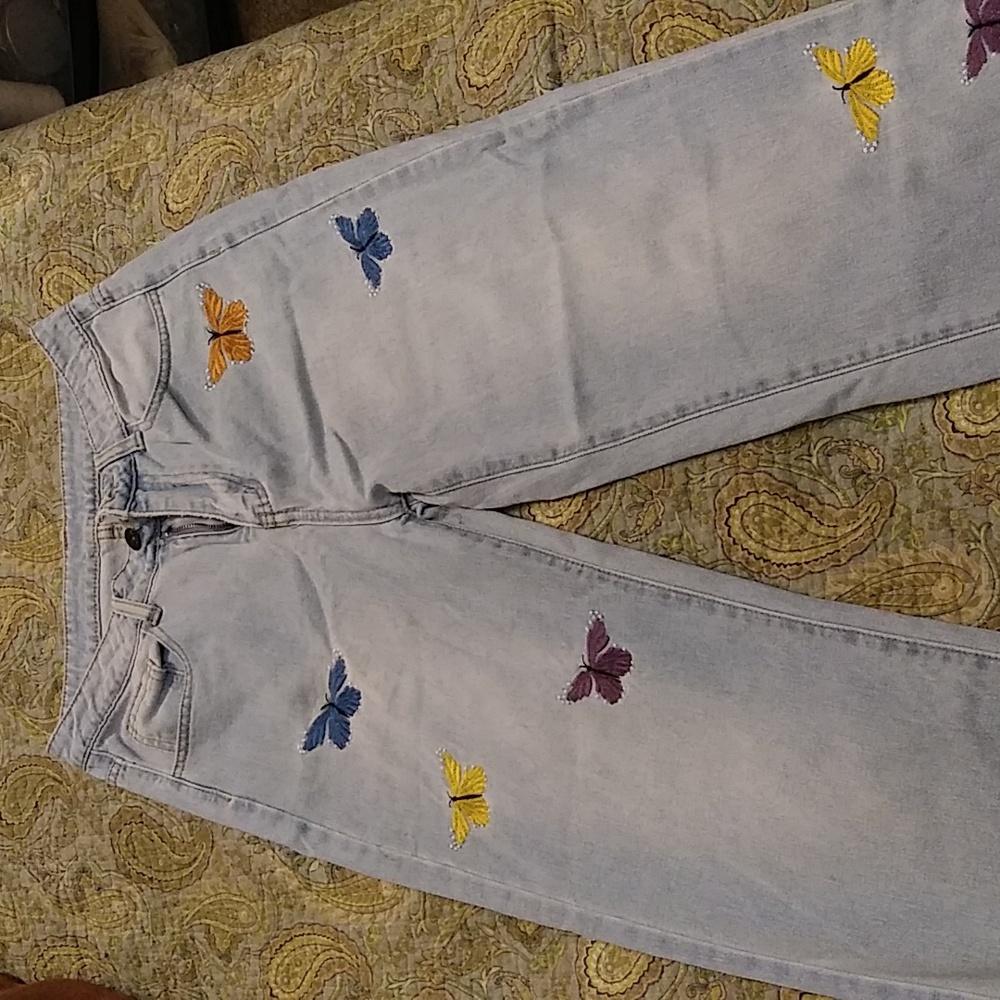 Schein Embroidered Butterfly Jeans, size 6